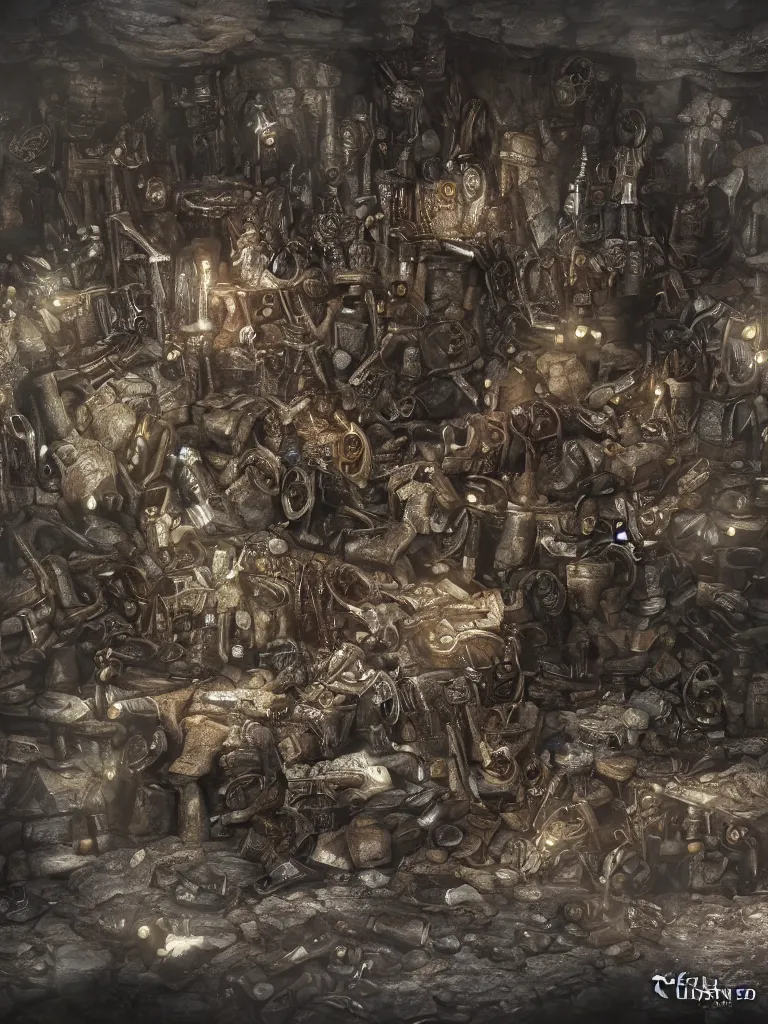 Image similar to pile of revolvers and bullets in a dungeon , ultrarealistic, intricate details, 4k, concept art, dark fantasy