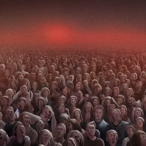 Image similar to donald trump as the sun looking over a field of screaming teenagers. digital painting, high detail, 8 k, film still