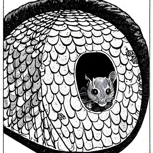 Image similar to mouse in an empty tortoise shell, horror, intricate details, highly detailed. art by junji ito