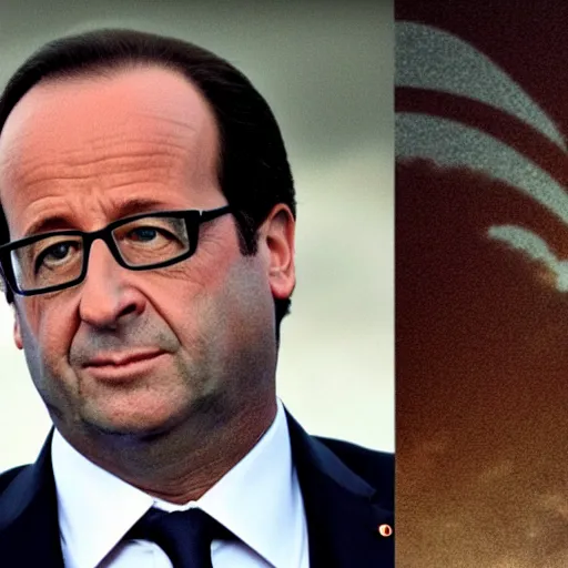 Image similar to francois hollande is a super hero of dc comics, movie atmosphere