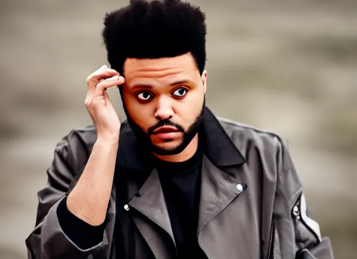 Image similar to dslr photo still of the weeknd on a monday, 8 k, 8 5 mm f 1. 8