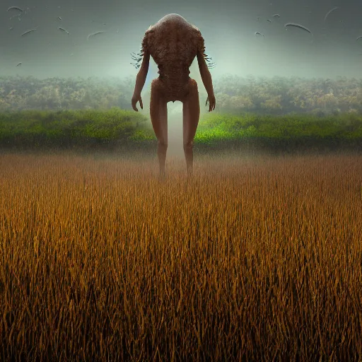 Image similar to large fields,bio-inspired design,neri oxman,alien nature,organic growth, panoramic,boris vallejo style,photorealistic,unreal engine 5,octane render