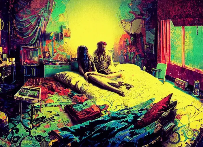 Prompt: A psychedelic portrait of in the grungy bedroom, portals are not as mystic as you may think , vibrant color scheme, highly detailed, in the style of romanticism, cinematic, artstation, Moebius, Greg rutkowski futurism, no blur, 4k resolution, sharp ages, ultra detailed, style of John Berkey, Norman Rockwell, Hans Thoma, Ivan Shishkin, Tyler Edlin, Thomas Kinkad
