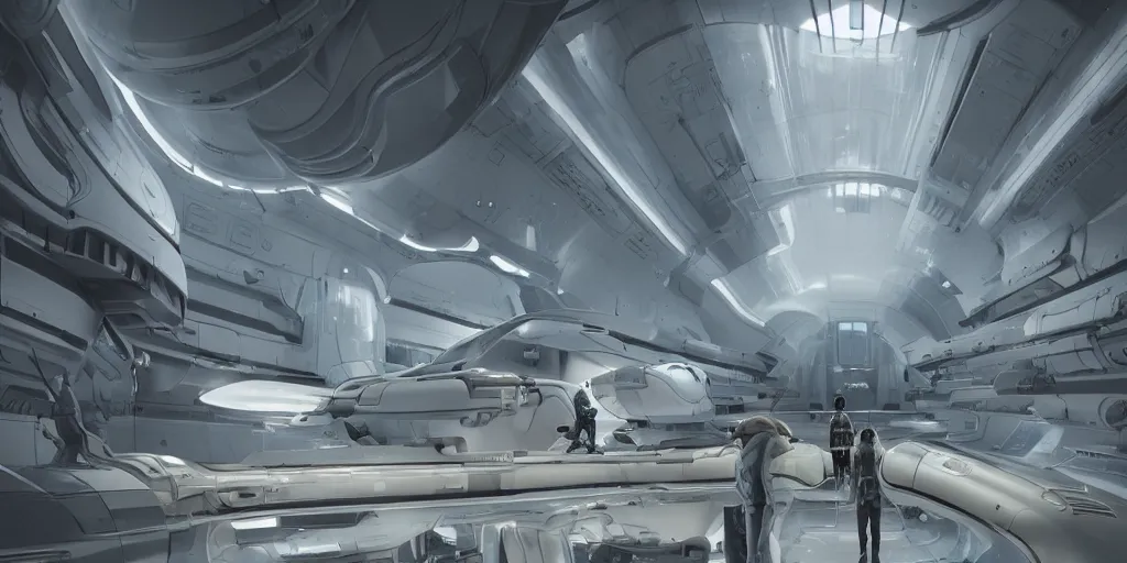 Prompt: !dream one thousand aligned cryogenic pods, spacehsip interior, symmetrical, futuristic decoration, sci-fi, cryogenic pods, many cryogenic pods, wide shot, matte painting, oil painting, dark sci-fi, by Sergey Kolesov, Tristan Eaton, James Gurney, greg rutkowski.