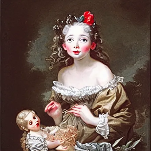 Image similar to a girl made from teeth and bones, painting by francois boucher, sad googly eyes