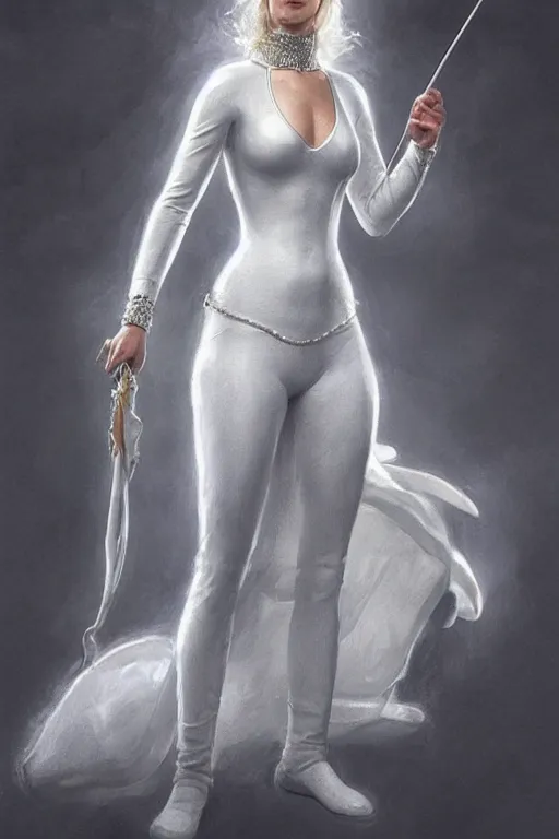 Prompt: Jennifer Lawrence as Queen wearing a White Outfit, anatomy, only two hands, highly detailed, digital painting, artstation, concept art, smooth, sharp focus, illustration, Unreal Engine 5, 8K, art by art by artgerm and greg rutkowski and edgar maxence