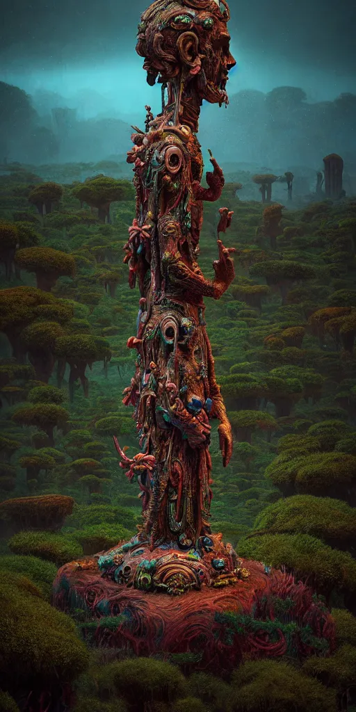 Image similar to ancient giant iridescent dead god being in desolate and lush landscape, moody, :: by James Jean, Jeff Koons, Dan McPharlin, Daniel Merrian :: ornate, dynamic, particulate, rich colors, intricate, elegant, highly detailed, centered, artstation, smooth, sharp focus, octane render, 3d