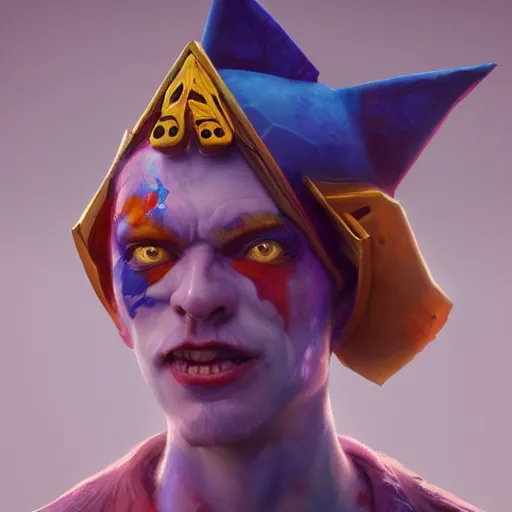 Image similar to a dmt jester wearing a fool's cap, hyperspace, huggy wuggy from poppy playtime video game, fullbody, ultra high detailed, oil painting, greg rutkowski, charlie bowater, yuumei, yanjun cheng, unreal 5, daz, hyperrealistic, octane render, rpg portrait, dynamic lighting, fantasy art, beautiful face