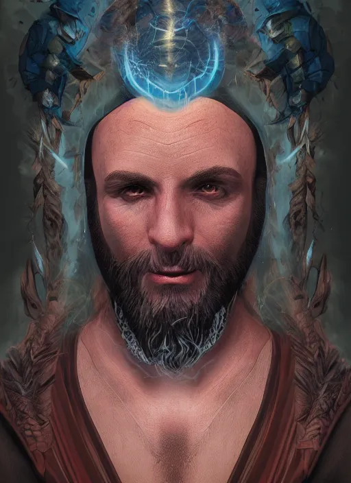 Prompt: A fantasy comic book style portrait painting of a male mystic druid, unreal 5, DAZ, hyperrealistic, octane render, RPG portrait, dynamic lighting