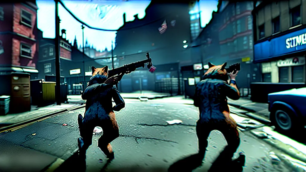 Image similar to screenshot from the pc game payday 2 demonstrating the fursuit unlock - hoxton? more like foxton.