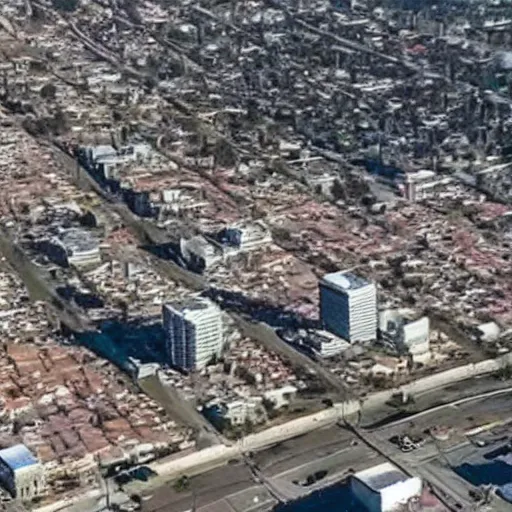 Image similar to aerial footage of los angeles after huge earthquake and tsunami