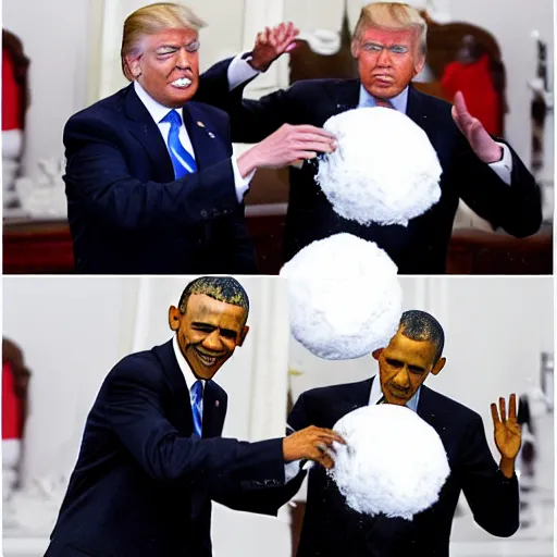 Image similar to obama and donald trump having snowball fight