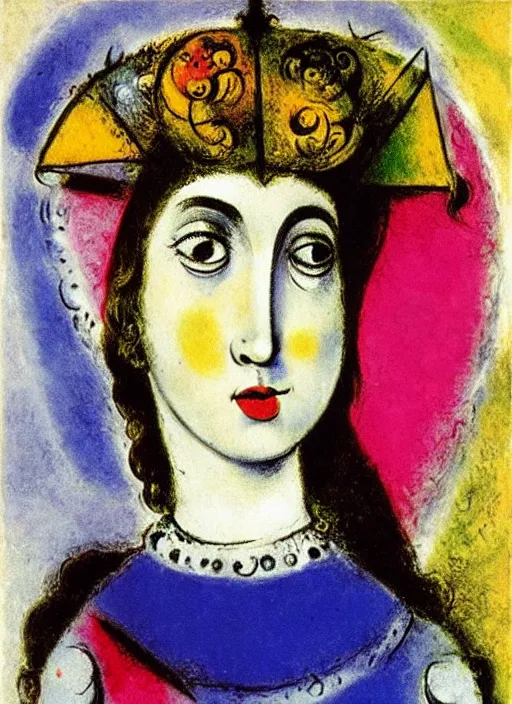 Image similar to portrait of young woman in renaissance dress and renaissance headdress, art by marc chagall