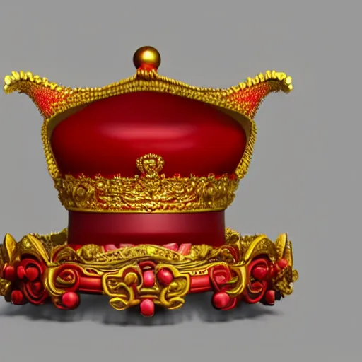 Prompt: a red crown with a gold crown on top of it, a computer rendering by Emperor Huizong of Song, polycount, rococo, sketchfab, rendered in cinema4d, rendered in maya