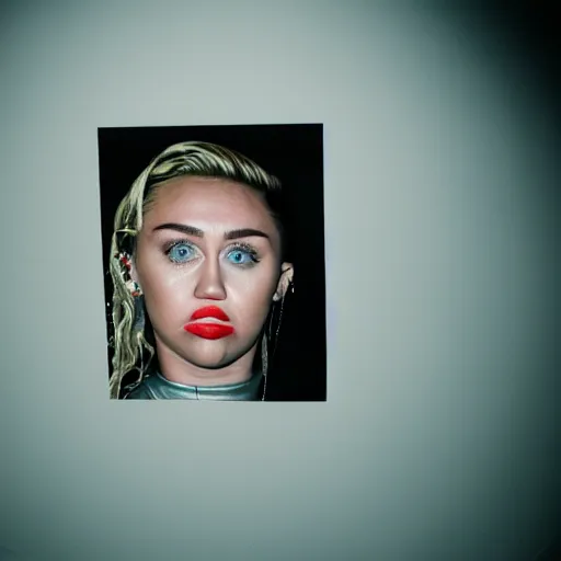 Prompt: Miley Cyrus in a dark room, movie still, photography, DSLR 35mm, low light photography,