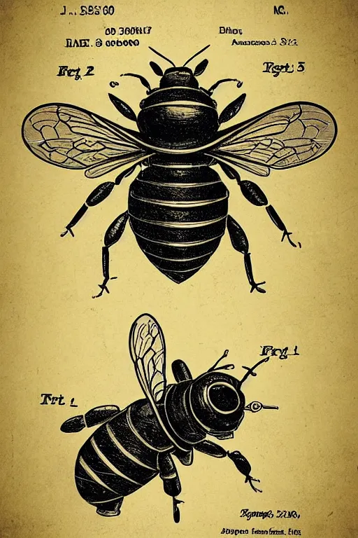 Image similar to a steampunk bee, patent diagram