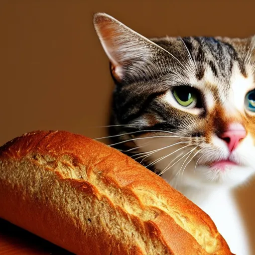 Prompt: a cat made of bread