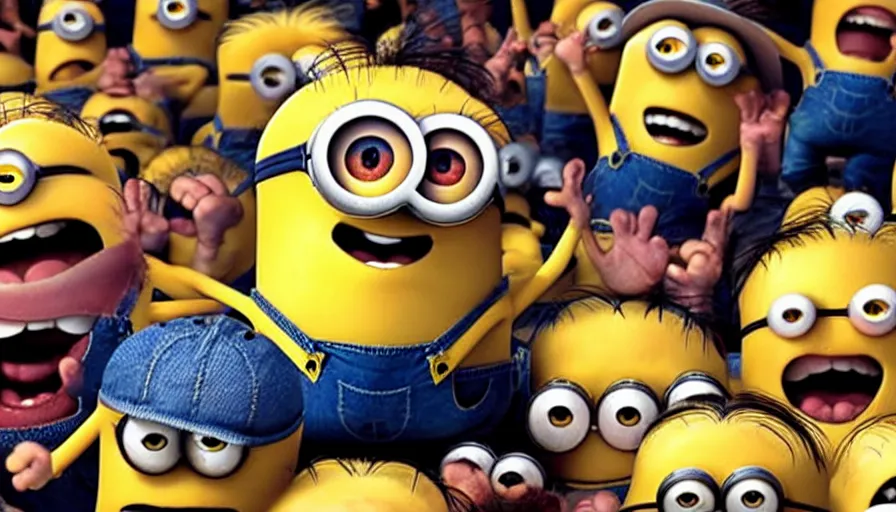 Image similar to fight!!!! club!!!!, fight!!!! club!!!! ((the minions)), movie still, directed by David fincher