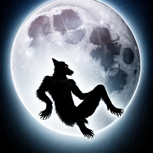 Prompt: man transforming into a werewolf under the moon with black soft realistic fur, ultra detail, unreal engine, 8 k
