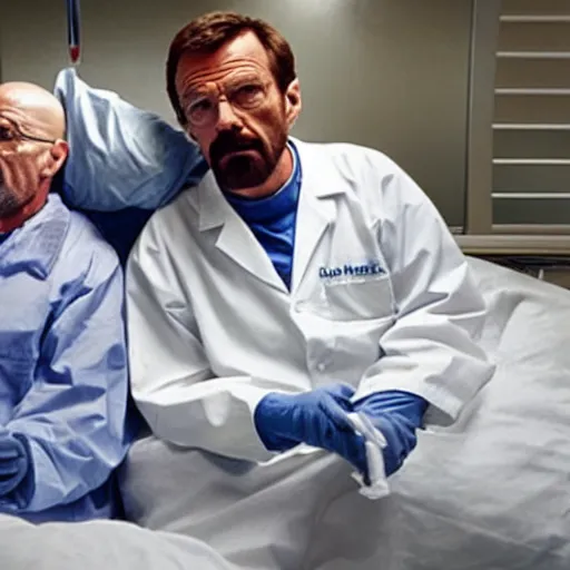 Image similar to walter white with dr house in hospital