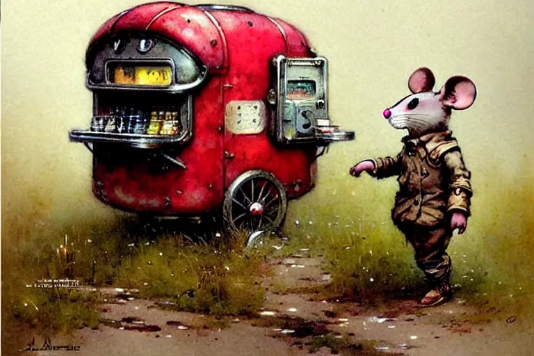 Image similar to adventurer ( ( ( ( ( 1 9 5 0 s retro future robot mouse vending machine wagon house. muted colors. ) ) ) ) ) by jean baptiste monge!!!!!!!!!!!!!!!!!!!!!!!!! chrome red