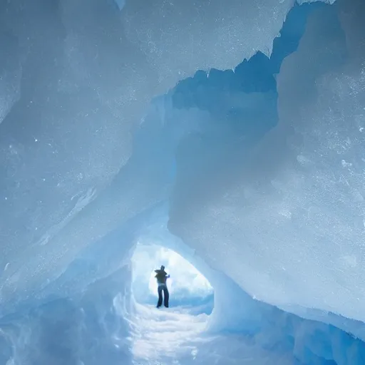 Image similar to an ice cave in iceland, glacial ice, yakutsk frozen ice cave, stalagmites, icicles, deep cave