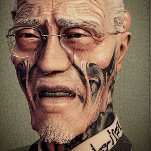 Prompt: old seniors retired people with tattoos piercings digital art, 3 d high definition, trending on artstation, photorealistic, high resolution, 8 k, octane, hyper detailed, trending on deviantart insane details, intricate, elite, ornate, elegant trend, highly detailed and intricate, sharp focus, photography, unreal engine