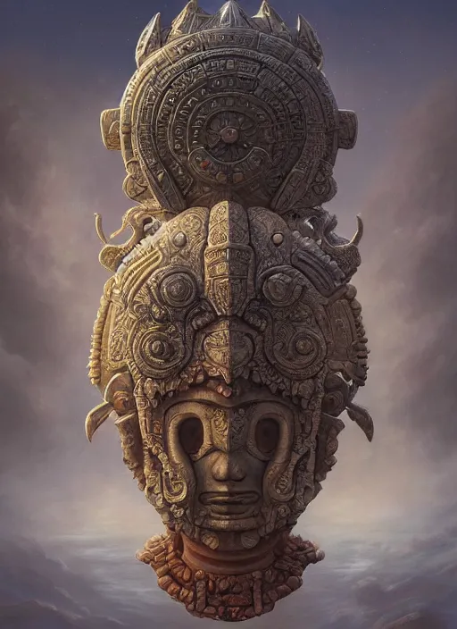 Prompt: Helmet of a forgotten Mayan Deity, ivory, corals, extremly detailed digital painting, in the style of Tomasz Alen Kopera and Fenghua Zhong and jeremy lipking and Peter Mohrbacher, mystical colors, rim light, beautiful lighting, 8k, stunning scene, raytracing, octane, trending on artstation