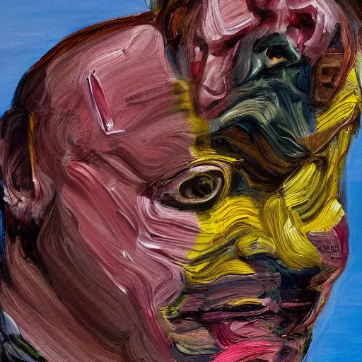 Prompt: high quality high detail painting of todd solondz portrait, tripping on lsd, showing strong fear, by lucian freud and francis bacon, hd, photorealistic lighting