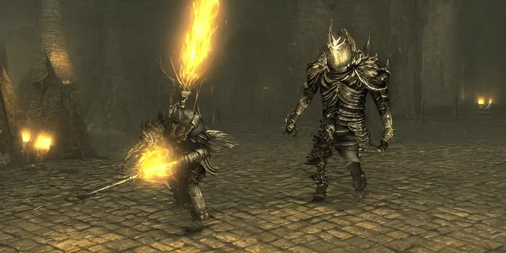 Image similar to minion as a darksouls boss, horror, hd, screenshot,