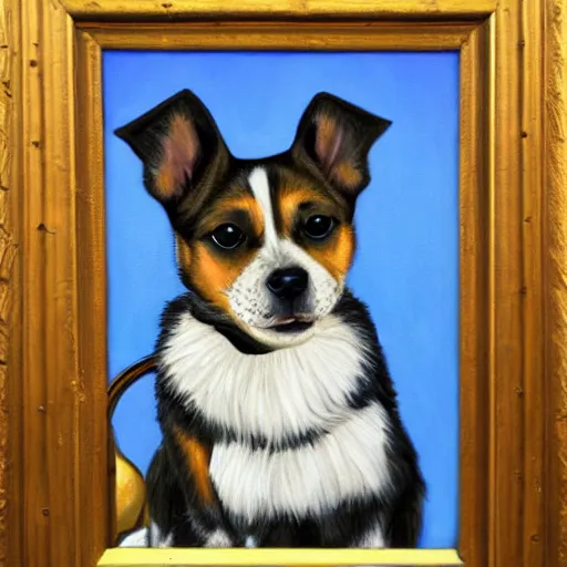 Image similar to painting of cute dog, full size, in style of wally wood, photorealistic