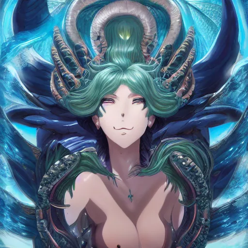 Image similar to portrait of tiamat the primordial mother of the sea of life, anime fantasy illustration by tomoyuki yamasaki, kyoto studio, madhouse, ufotable, trending on artstation