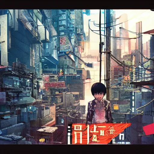 Image similar to Inside a gang hideout, cyberpunk rooftops, Smoke, wide angle, cinematic shot, highly detailed, cinematic lighting , photorealistic, 8K, created by Hideaki Anno + Katsuhiro Otomo +Rumiko Takahashi