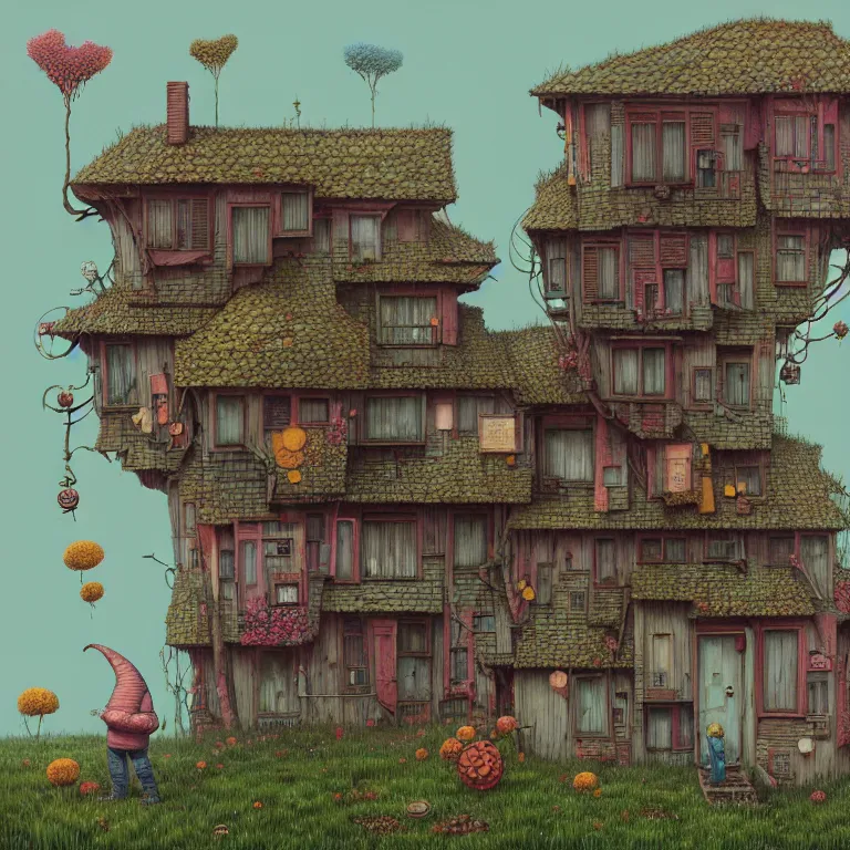 Prompt: house by alibaba, art by gediminas pranckevicius, geof darrow, dark shadows, hard lighting, floralpunk, inking, etching, screen print, masterpiece, trending on artstation, sharp, pastel high contrast hd, 8 k hyper detailed