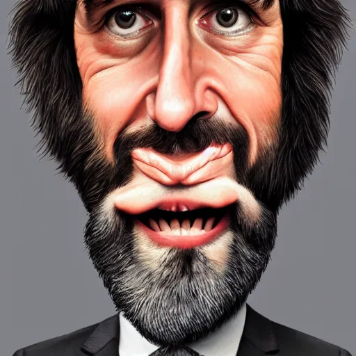 Image similar to Caricature portraits done of Gruff Rhys, realistic, hyperrealistic, very realistic, highly detailed, very detailed, extremely detailed, detailed, oil painting, digital art, trending on artstation