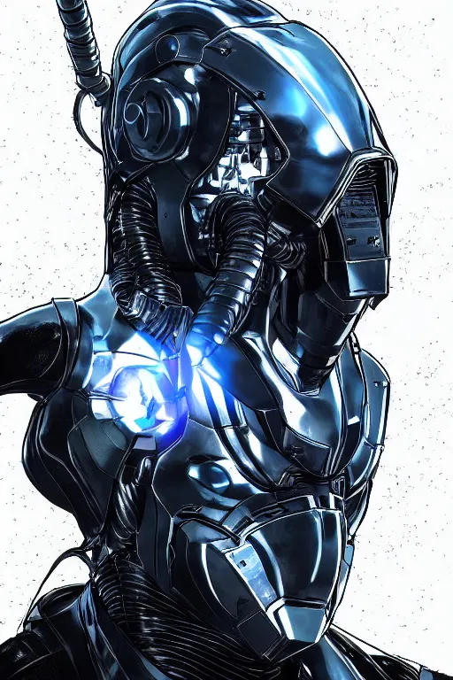 Image similar to cyber cyborg ninja mask helmet metal gear solid artic suit swat commando, global illumination ray tracing hdr fanart arstation by sung choi and eric pfeiffer and gabriel garza and casper konefal, a spectacular view cinematic rays of sunlight comic book illustration, by john kirby