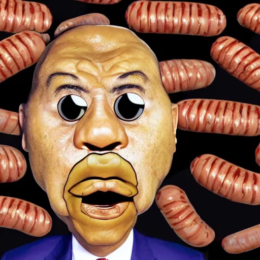 Prompt: a face made of sausage in the shape of nba magic johnson's face