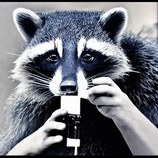 Prompt: beautiful sexy Danny zuko raccoon smoking cigarettes