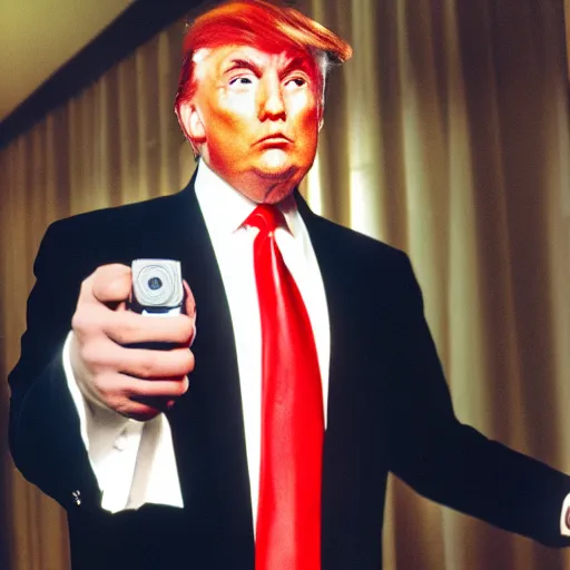 Image similar to photo of donald trump with cyborg arm cinestill, 800t, 35mm, full-HD