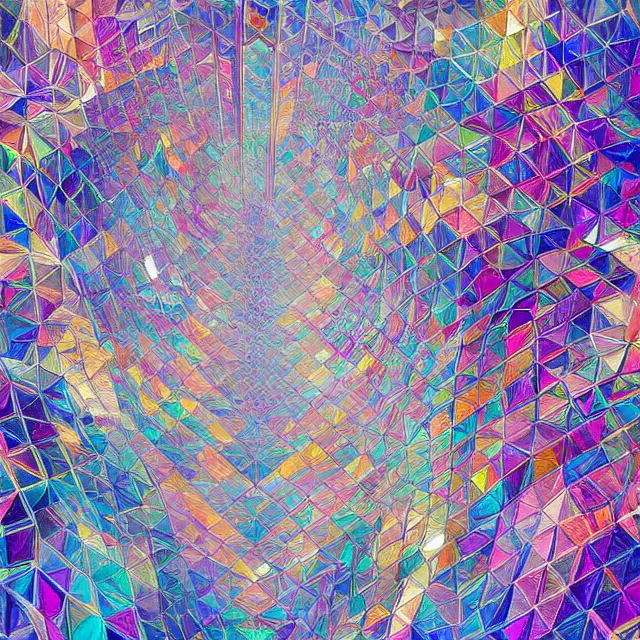 Image similar to hyper detailed abstract geometric art made of crystals, optical illusion, shapes and colours, material textures, sense of depth, pastel colour palette, just beautiful
