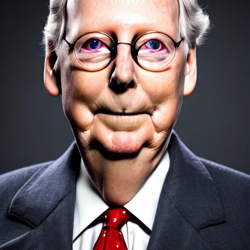 Image similar to photograph portrait of Mitch McConnell, creepy, sigma 85mm f/1.4, 4k, depth of field, high resolution, 4k, 8k, hd, full color