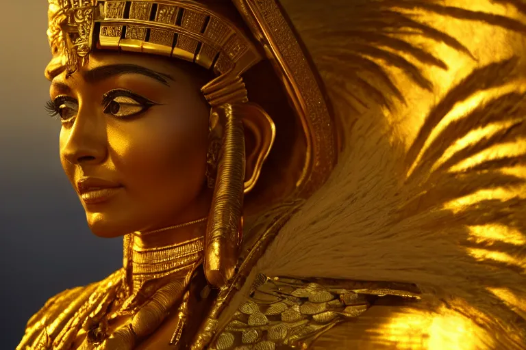 Image similar to a beautiful award winning photo of Cleopatra, golden hour, very detailed and sharp, 4k cinematic