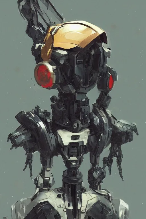 Image similar to Hooded hacker sitting on top of a anime mecha robot head, elegant, highly detailed, digital painting, artstation, concept art, smooth, flat brush strokes, illustration painted by Ashley wood and Bill Sienkiewicz balanced composition