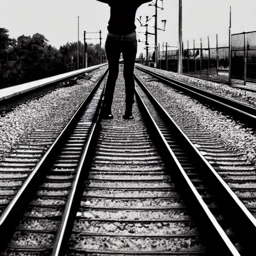 Image similar to while waiting for the train, i heard a noise coming from the tracks. i saw a hand reaching up, clawing at the platform's edge.