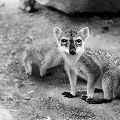 Prompt: real picture of baby thylacine in a zoo