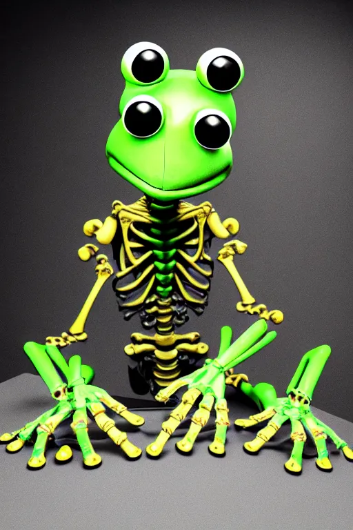 Image similar to movie poster of kermit the terminator, chromatic humanoid skeleton frog skeleton hybrid, robot, ultra realistic, cinematic lighting hd photography,