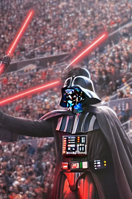 Prompt: Darth Vader happily cheering in the stands at a football game oil on canvas, intricate, portrait, 8k highly professionally detailed, HDR, CGsociety