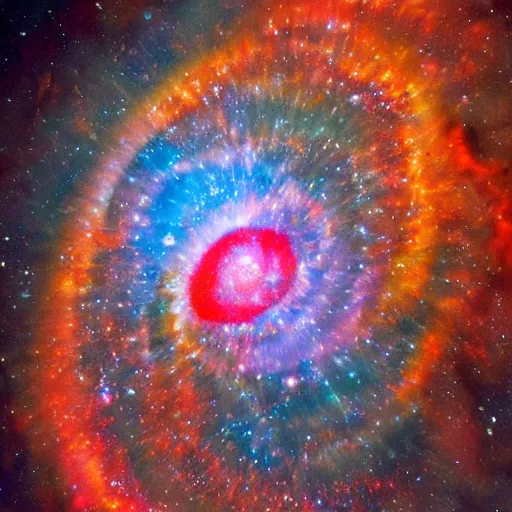 Image similar to Street art. NGC7293 Helix Nebula in intrared by VISTA telescope, Chile. Aaahh!!! Real Monsters by Clovis Trouille, by Adrian Smith bold, daring