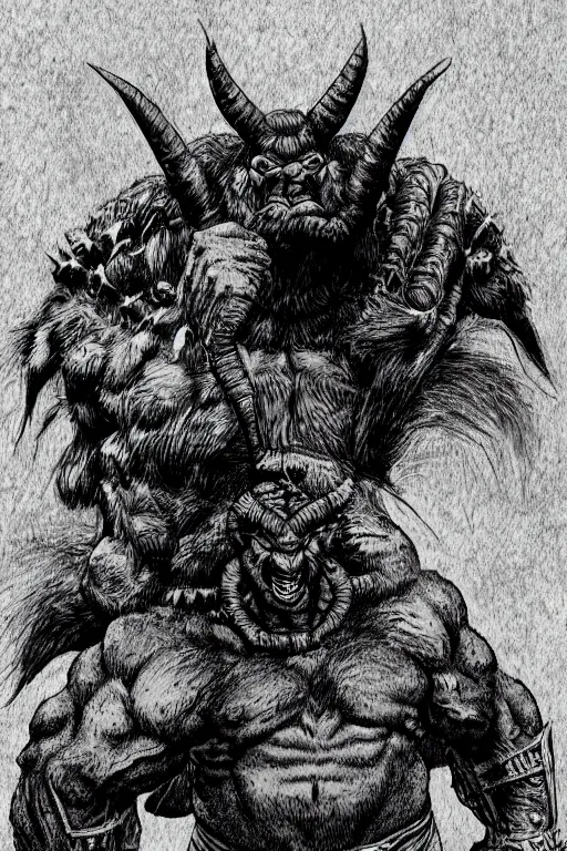 Prompt: hunched ogre with a horn on his head, highly detailed, digital art, sharp focus, trending on art station, kentaro miura manga art style