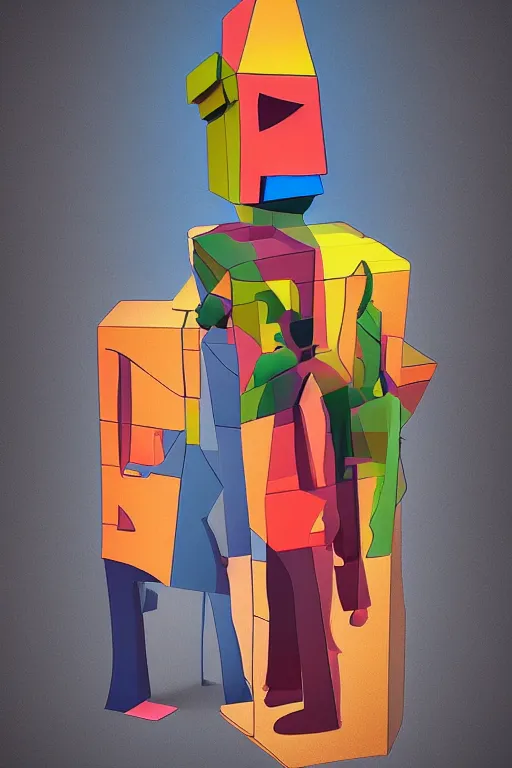 Image similar to cubist moai statue cutout digital illustration cartoon colorful beeple